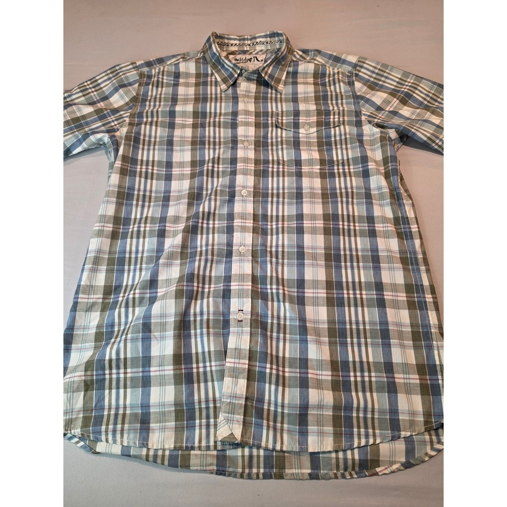 Quiksilver Mens XXL Short Sleeve Button Down Plaid Shirt Blue Green Casual
